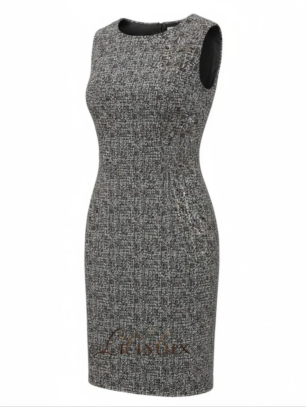 Calvin Klein Black White And Gold Tweed Sheath Dress Knee Length Size 14 GUC
